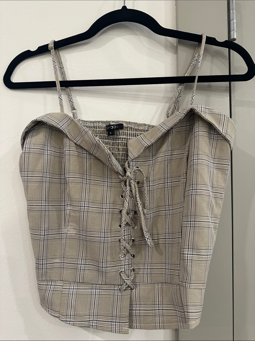 Plaid Lace-Up Spaghetti Strap Top